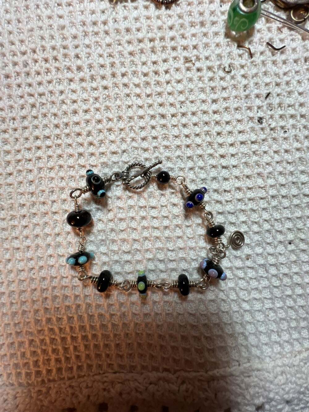 Artisan Lampwork Glass and Sterling Silver Beaded Toggle Bracelet